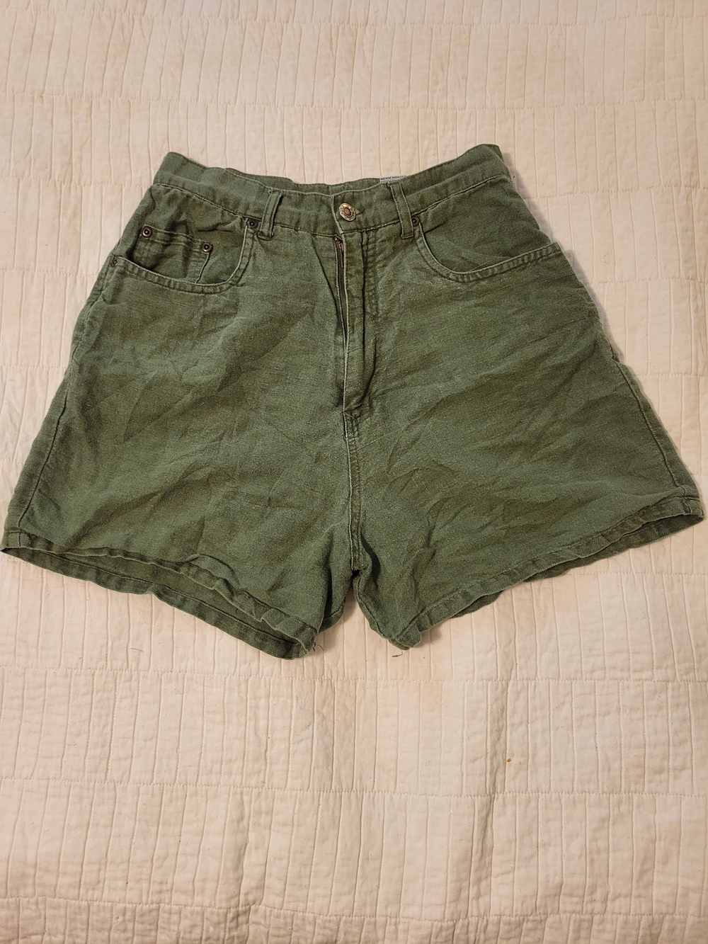 High-Rise Olive Green Women's Bermuda Linen Shorts